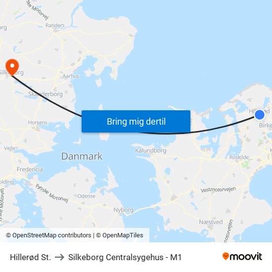 Hillerød St. to Silkeborg Centralsygehus - M1 map