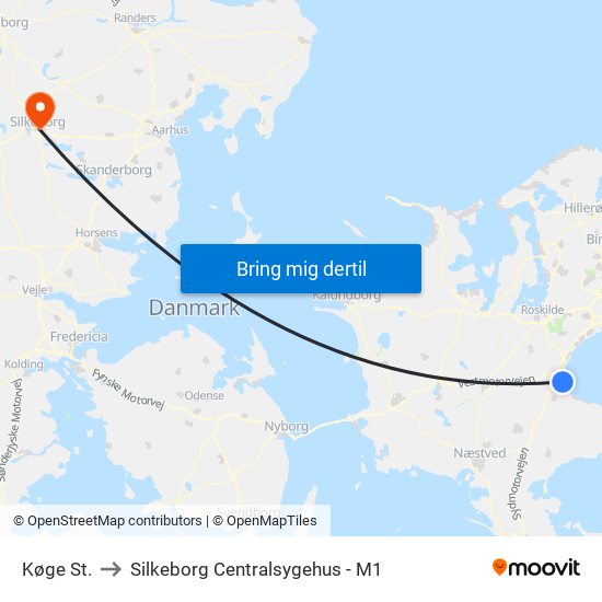 Køge St. to Silkeborg Centralsygehus - M1 map