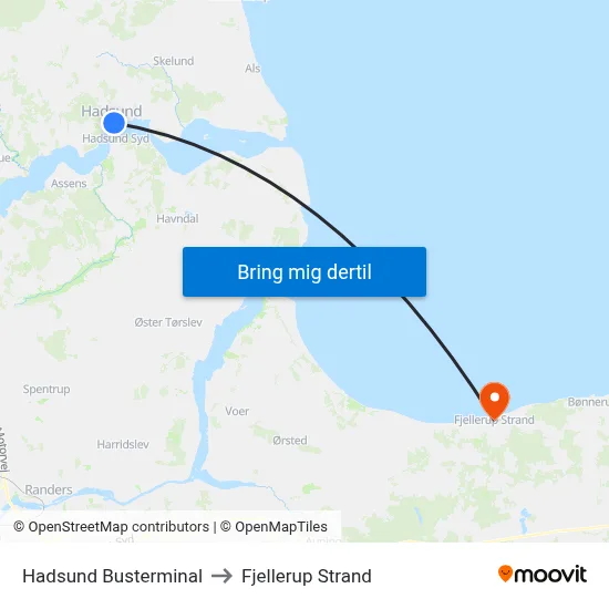Hadsund Busterminal to Fjellerup Strand map