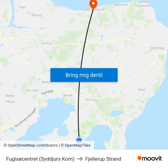 Fuglsøcentret (Syddjurs Kom) to Fjellerup Strand map