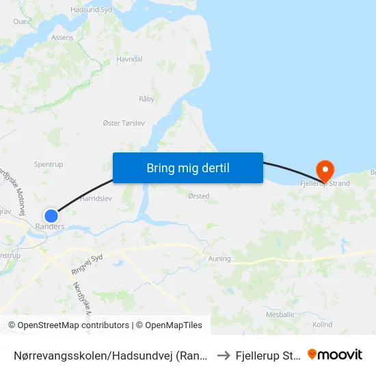 Nørrevangsskolen/Hadsundvej (Randers Kom) to Fjellerup Strand map