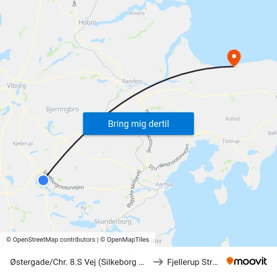 Østergade/Chr. 8.S Vej (Silkeborg Kom) to Fjellerup Strand map