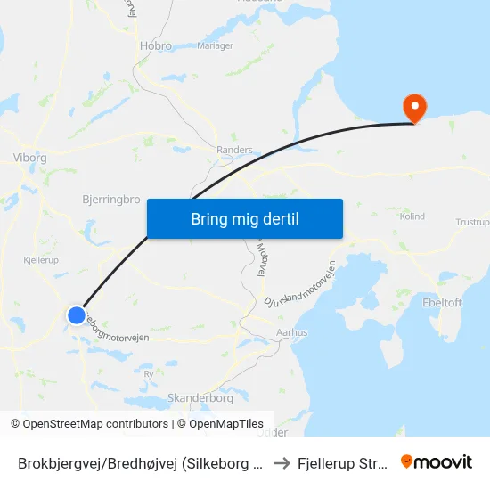 Brokbjergvej/Bredhøjvej (Silkeborg Kom) to Fjellerup Strand map
