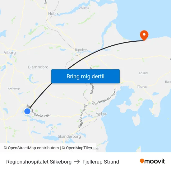 Regionshospitalet Silkeborg to Fjellerup Strand map