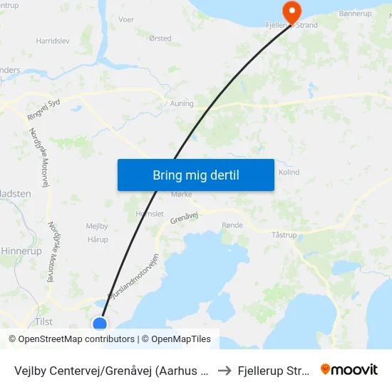Vejlby Centervej/Grenåvej (Aarhus Kom) to Fjellerup Strand map