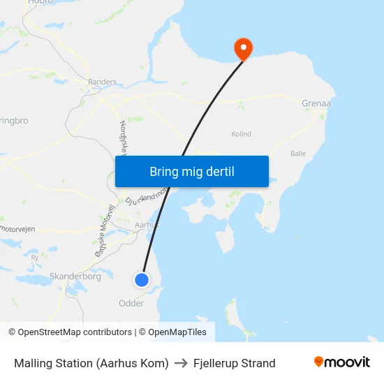Malling Station  (Aarhus Kom) to Fjellerup Strand map