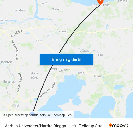 Aarhus Universitet/Nordre Ringgade to Fjellerup Strand map