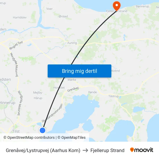 Grenåvej/Lystrupvej (Aarhus Kom) to Fjellerup Strand map