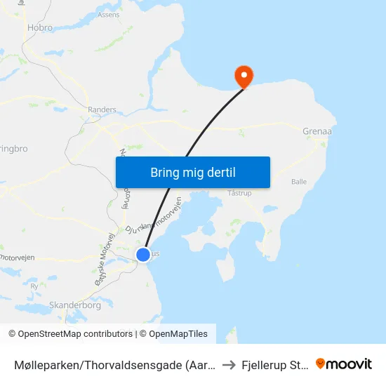 Mølleparken/Thorvaldsensgade (Aarhus Kom) to Fjellerup Strand map