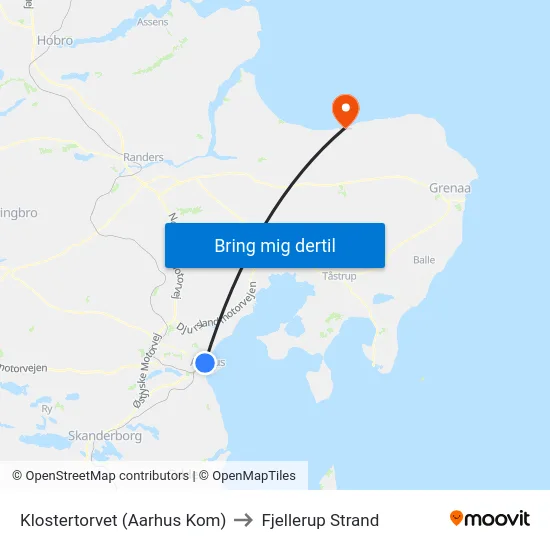 Klostertorvet (Aarhus Kom) to Fjellerup Strand map