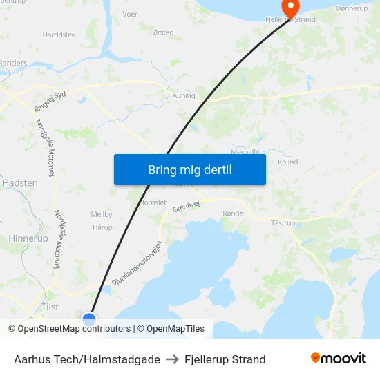 Aarhus Tech/Halmstadgade to Fjellerup Strand map