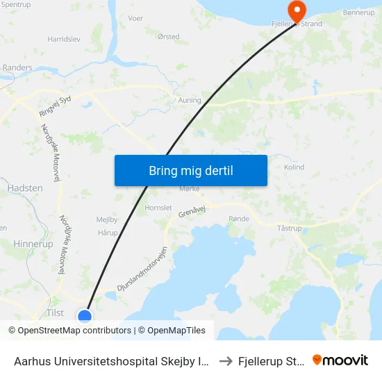 Aarhus Universitetshospital Skejby Indgang H to Fjellerup Strand map