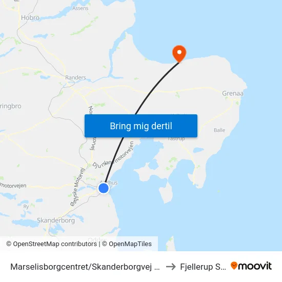 Marselisborgcentret/Skanderborgvej (Aarhus Kom) to Fjellerup Strand map