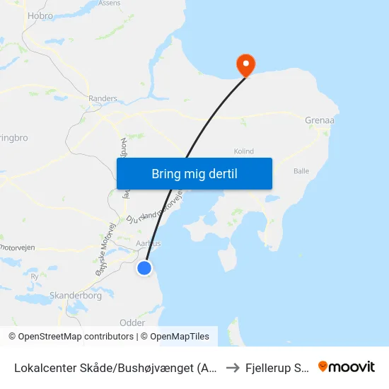 Lokalcenter Skåde/Bushøjvænget (Aarhus Kom) to Fjellerup Strand map