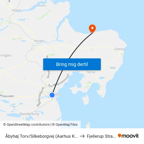 Åbyhøj Torv/Silkeborgvej (Aarhus Kom) to Fjellerup Strand map