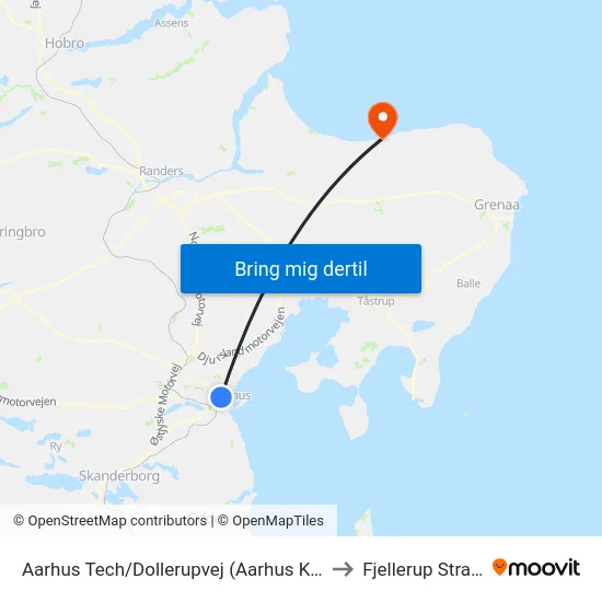 Aarhus Tech/Dollerupvej (Aarhus Kom) to Fjellerup Strand map