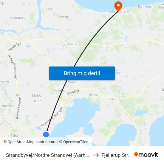 Strandbyvej/Nordre Strandvej (Aarhus Kom) to Fjellerup Strand map