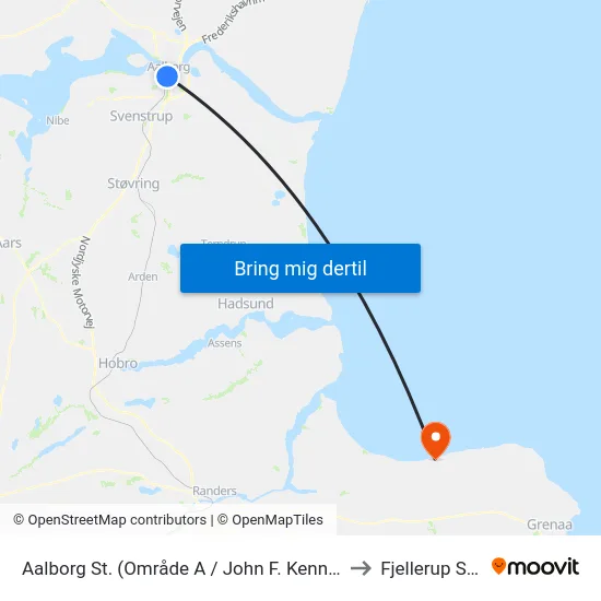 Aalborg St. (Område A / John F. Kennedys Plads) to Fjellerup Strand map