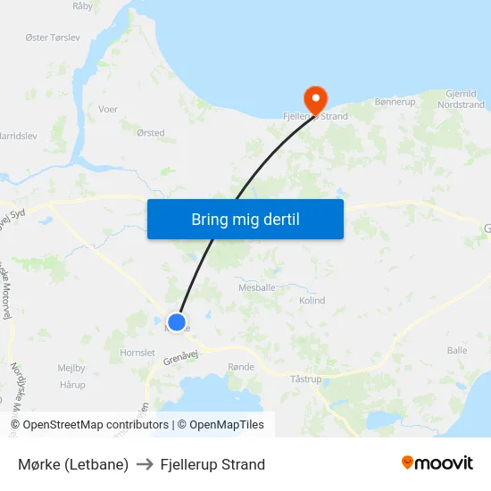 Mørke (Letbane) to Fjellerup Strand map