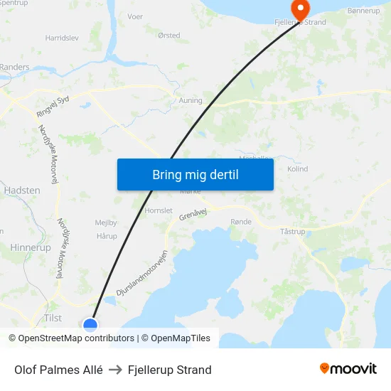 Olof Palmes Allé to Fjellerup Strand map
