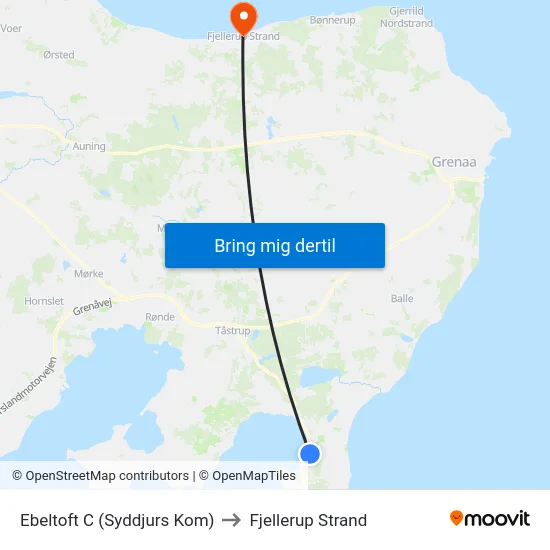 Ebeltoft C (Syddjurs Kom) to Fjellerup Strand map