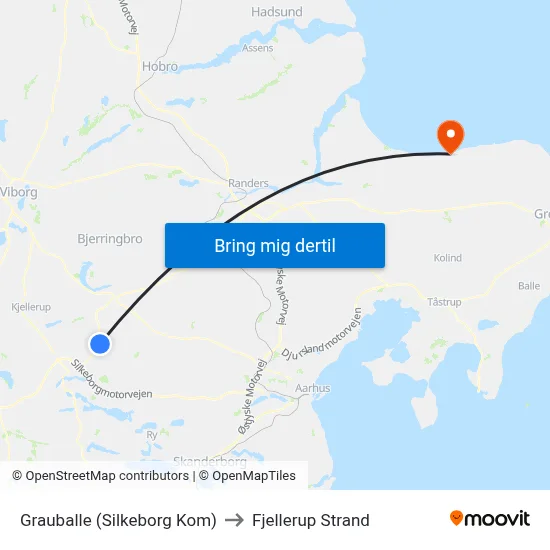 Grauballe (Silkeborg Kom) to Fjellerup Strand map