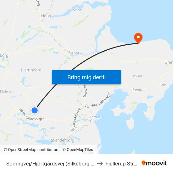 Sorringvej/Hjortgårdsvej (Silkeborg Kom) to Fjellerup Strand map