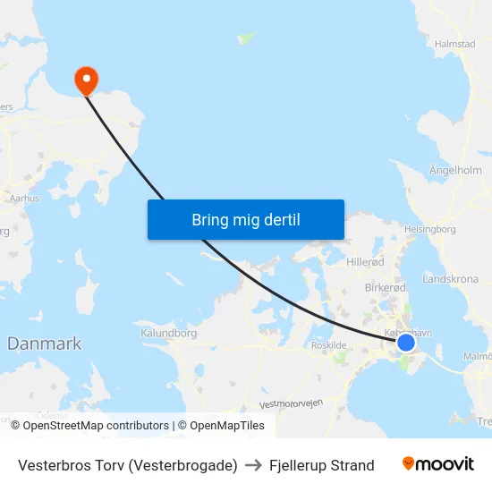Vesterbros Torv (Vesterbrogade) to Fjellerup Strand map