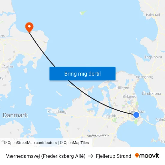 Værnedamsvej (Frederiksberg Allé) to Fjellerup Strand map