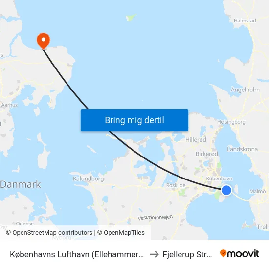 Københavns Lufthavn (Ellehammersvej) to Fjellerup Strand map