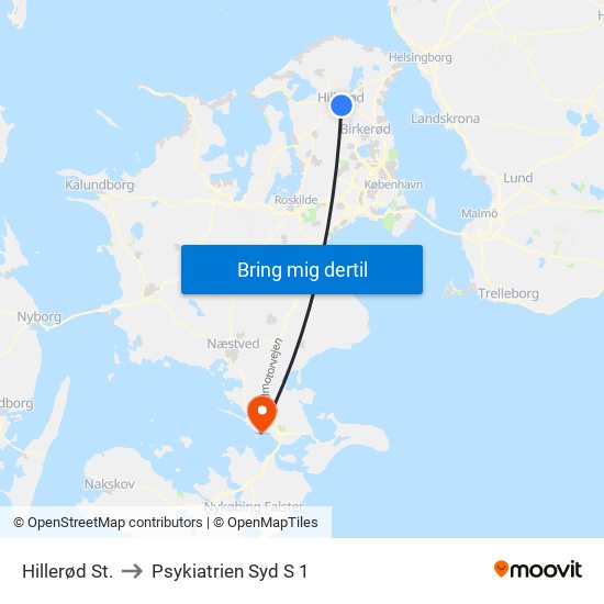 Hillerød St. to Psykiatrien Syd S 1 map