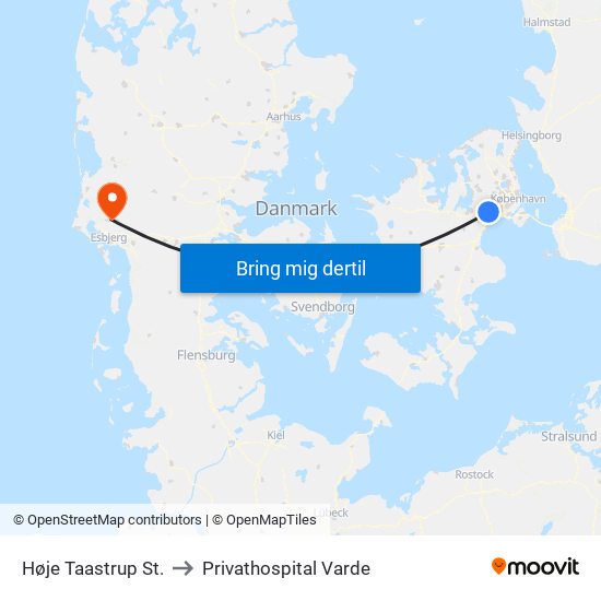 Høje Taastrup St. to Privathospital Varde map