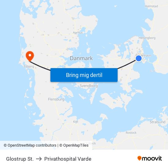 Glostrup St. to Privathospital Varde map