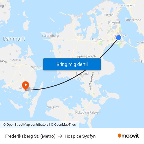 Frederiksberg St. (Metro) to Hospice Sydfyn map