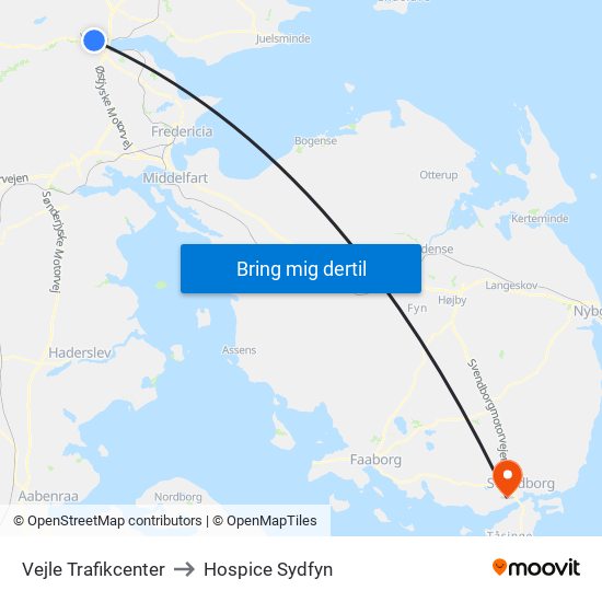 Vejle Trafikcenter to Hospice Sydfyn map