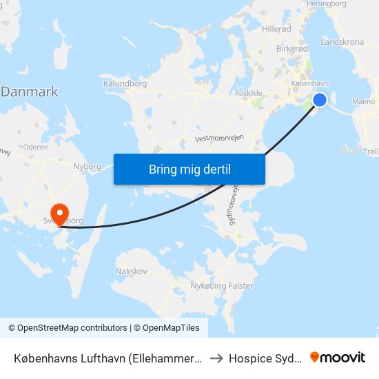 Københavns Lufthavn (Ellehammersvej) to Hospice Sydfyn map