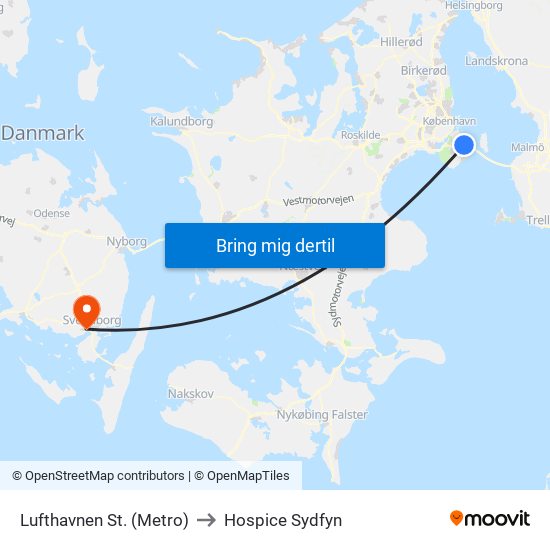 Lufthavnen St. (Metro) to Hospice Sydfyn map