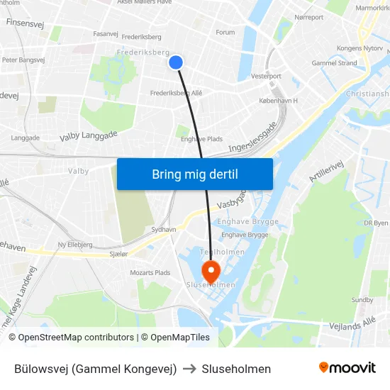 Bülowsvej (Gammel Kongevej) to Sluseholmen map