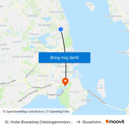 Gl. Holte Øverødvej (Helsingørmotorvejen) to Sluseholmen map