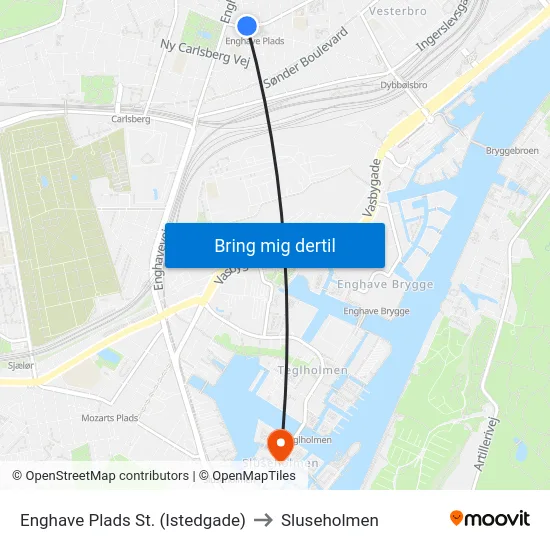 Enghave Plads St. (Istedgade) to Sluseholmen map