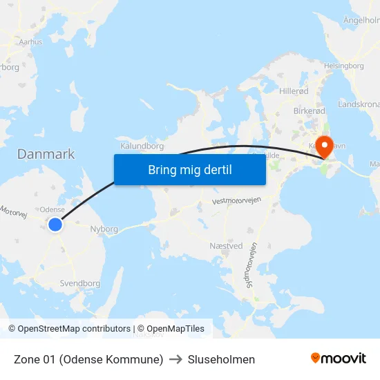 Zone 01 (Odense Kommune) to Sluseholmen map