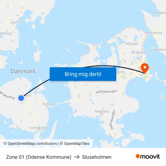 Zone 01 (Odense Kommune) to Sluseholmen map