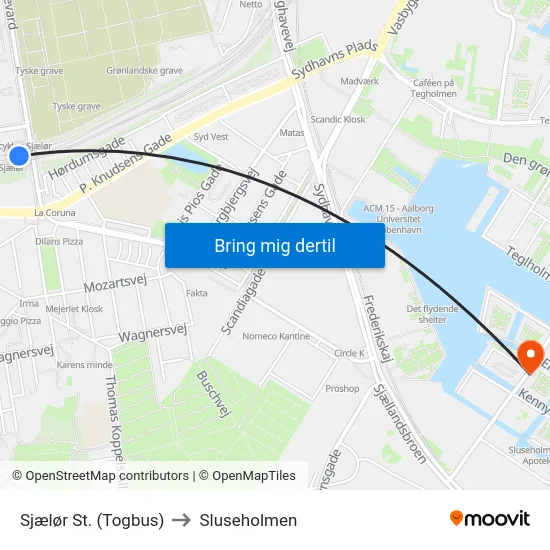 Sjælør St. (Togbus) to Sluseholmen map