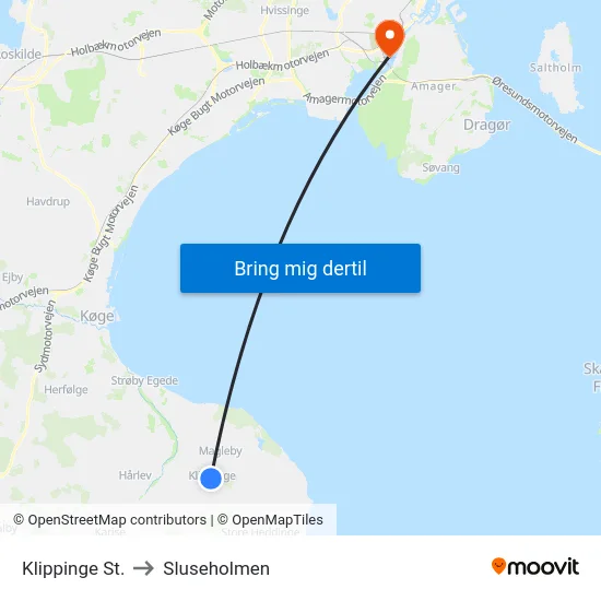 Klippinge St. to Sluseholmen map