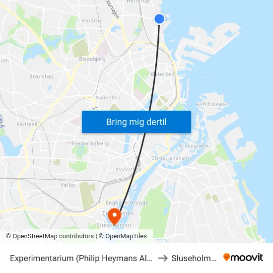 Experimentarium (Philip Heymans Allè) to Sluseholmen map