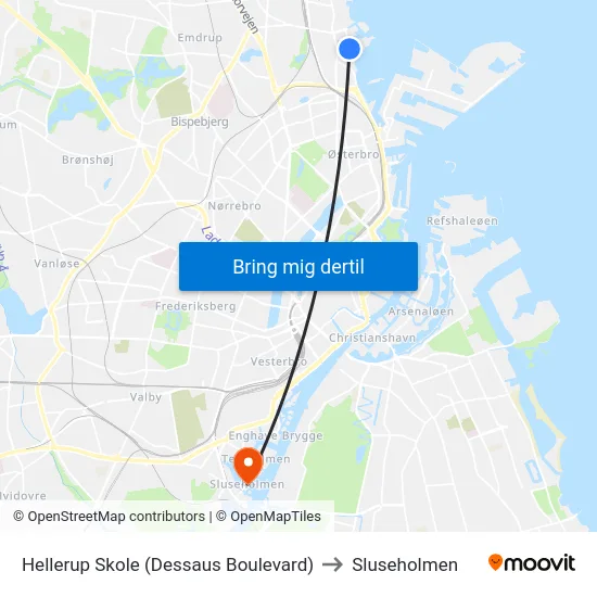 Hellerup Skole (Dessaus Boulevard) to Sluseholmen map