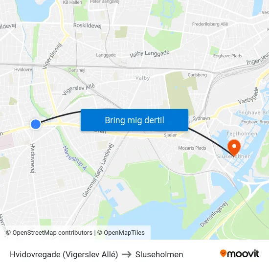 Hvidovregade (Vigerslev Allé) to Sluseholmen map