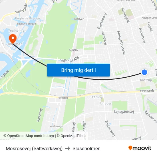 Mosrosevej (Saltværksvej) to Sluseholmen map