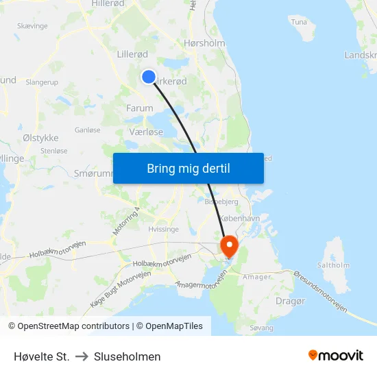 Høvelte St. to Sluseholmen map