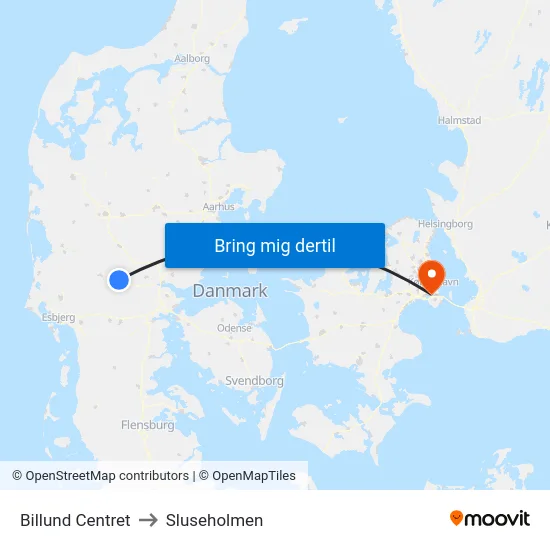 Billund Centret to Sluseholmen map